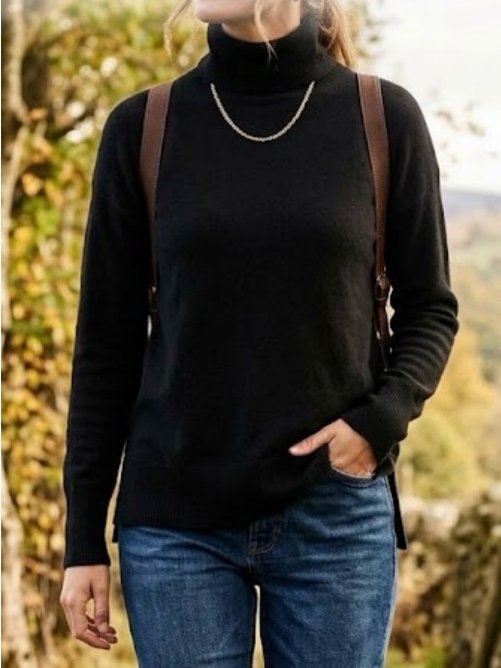 Nordstrom solid black cashmere turtleneck lightweight closet basic minimalist M